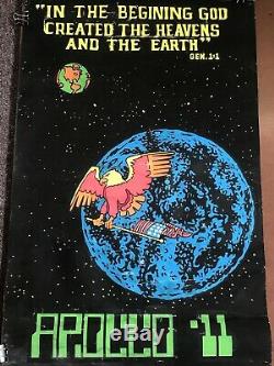 Rare Original Vintage 1969 Apollo 11 Blacklight Poster, Nasa Eagle Has Landed