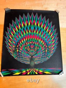 Rare VTG 1969 Wespac Nancy Parker Peacock Black Light Poster 26x22