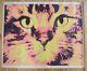 Rare Vintage 1960s Blacklight Psychedelic Cat Poster In Pink Yellow & Black