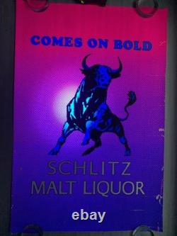 Rare Vintage 1972 Schlitz Malt Liquor Comes On Bold 20x30 Blacklight Poster