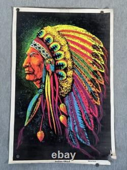 Rare Vintage 1972 Velva-Print PP 14-15 Indian Chief Velvet Blacklight Poster
