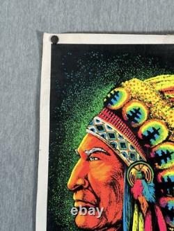 Rare Vintage 1972 Velva-Print PP 14-15 Indian Chief Velvet Blacklight Poster