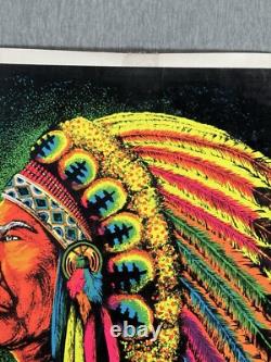 Rare Vintage 1972 Velva-Print PP 14-15 Indian Chief Velvet Blacklight Poster