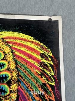 Rare Vintage 1972 Velva-Print PP 14-15 Indian Chief Velvet Blacklight Poster