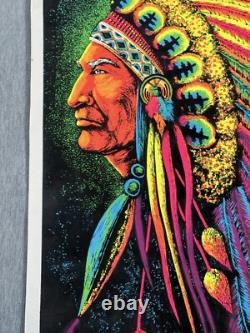 Rare Vintage 1972 Velva-Print PP 14-15 Indian Chief Velvet Blacklight Poster
