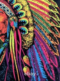 Rare Vintage 1972 Velva-Print PP 14-15 Indian Chief Velvet Blacklight Poster