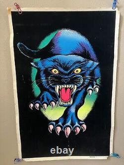 Rare Vintage 1976 MIDNIGHT STALKER PANTHER BLACK LIGHT POSTER PP-478 VELVA PRINT