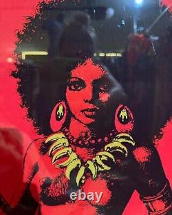 Rare Vintage Dead Stock 1970 Afro African War Queen Blacklight Poster Art Boho