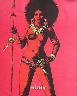 Rare Vintage Dead Stock 1970 Afro African War Queen Blacklight Poster Art Boho