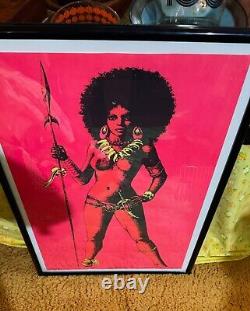 Rare Vintage Dead Stock 1970 Afro African War Queen Blacklight Poster Art Boho