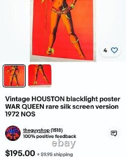 Rare Vintage Dead Stock 1970 Afro African War Queen Blacklight Poster Art Boho