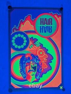 Rare Vintage Original Hair 60's Blacklight Poster Tribal Love Rock Music 35X23