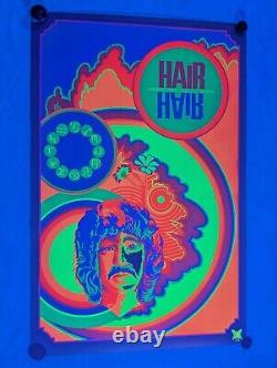 Rare Vintage Original Hair 60's Blacklight Poster Tribal Love Rock Music 35X23