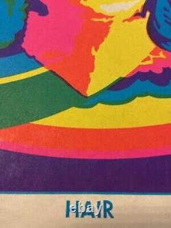 Rare Vintage Original Hair 60s Blacklight Poster Tribal Love Rock Music 35X23