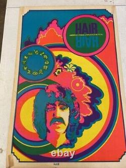 Rare Vintage Original Hair 60s Blacklight Poster Tribal Love Rock Music 35X23
