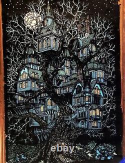 Rare Vintage Velvet Blacklight Poster Haunted Tree House #675 Western Graphic