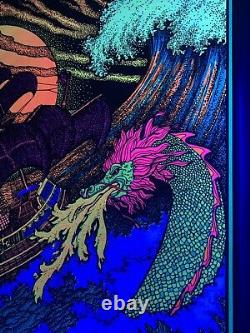 Rare Vintage Western Graphics Sea Monster Attacking Ship Blacklight Poster