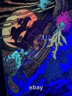 Rare Vintage Western Graphics Sea Monster Attacking Ship Blacklight Poster