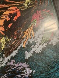 Rare Vintage Western Graphics Sea Monster Attacking Ship Blacklight Poster