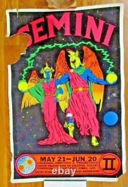 Rare Vtg Gemini 1982 Zodiac Poster Astrology Blacklight Flocked Wall Decoration