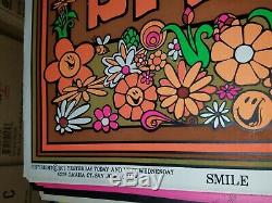 SMILE BE HAPPY 1971 VINTAGE BLACKLIGHT NOS POSTER By LASPEY -NICE