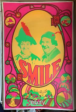 SMILE LAUREL & HARDY W-47 VINTAGE 1969 BLACKLIGHT POSTER By WESPAC VISUAL -NICE