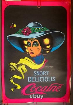 SNORT DELICIOUS COCAINE VINTAGE 1972 BLACKLIGHT HEADSHOP POSTER By Joe Petagno