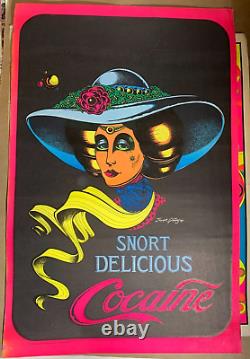 SNORT DELICIOUS COCAINE VINTAGE 1972 HEADSHOP BLACKLIGHT POSTER By PETAGNO -Read