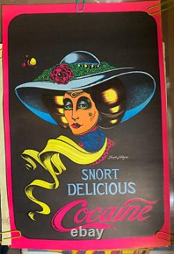 SNORT DELICIOUS COCAINE VINTAGE 1972 HEADSHOP BLACKLIGHT POSTER By PETAGNO -Read