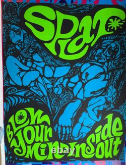 SPLAT BLOW YOUR MIND INSIDE OUT VINTAGE 1970's HEADSHOP BLACKLIGHT POSTER -NICE