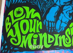 SPLAT BLOW YOUR MIND INSIDE OUT VINTAGE 1970's HEADSHOP BLACKLIGHT POSTER -NICE