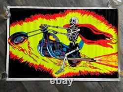 Skeleton Chopper Motorcycle Vintage Poster Blacklight Flocked Hell Biker Fire