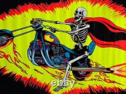 Skeleton Chopper Motorcycle Vintage Poster Blacklight Flocked Hell Biker Fire