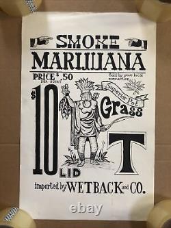 Smoke Marijuana Original Vintage Poster Headshop Weed Joint Drugs 1960s Wetback