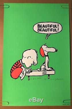 Snoopy Beautiful Piano Vintage Blacklight Poster 1970s Schroeder peanuts comic