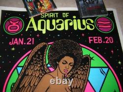 Spirit Of Aquarius Blacklight Poster 1976 Vintage Funky Pretty Afro Girl Velvet