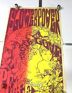Steve Sachs 1967 Blacklight Flower Power Truth Love Peace Poster Rolled 45 x 23
