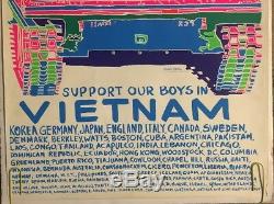 Support Our Boys In Vietnam Original Vintage Anti-War Peace Black Light Poster