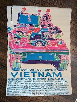 Support Our Boys In Vietnam Vintage Blacklight Poster 1960s Ripped 24x34