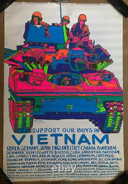 Support Your Boys In Vietnam Original Vintage Blacklight Poster 1971 Dayglow