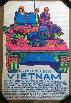 Support Your Boys In Vietnam Original Vintage Blacklight Poster 1971 Dayglow