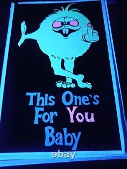 THIS ONE'S FOR YOU BABY VINTAGE 1972 BLACKLIGHT Velvet POSTER MIDDLE FINGER