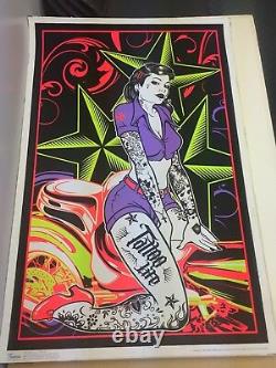 Tattoo Life Pinup Girl Classic Original Vintage Blacklight Poster