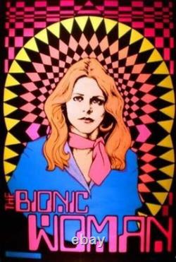 The Bionic Woman Vintage Flocked Blacklight Poster 1976 Original 21x33