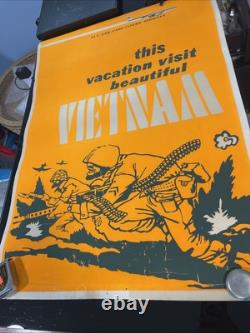 This vacation visit Vietnam black light poster original vintage orange 1970s