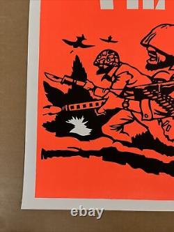 This vacation visit Vietnam black light poster original vintage orange 1970s pea
