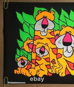 Tigers Original Vintage Blacklight Poster Psychedelic Pin-up Tiger Cubs Animals