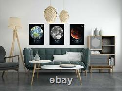 Triptych Of Luminous Pictures Outer Space Glow in the Dark Home Decor 45x32 cm