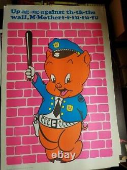 UP AGAINST THE WALL PORKY PIG 1972 VINTAGE BLACKLIGHT NOS By CANTERBURY NICE