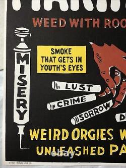 Ultra Rare Original 1967 Morgan Love Marihuana Marijuana Weed Black Light Poster